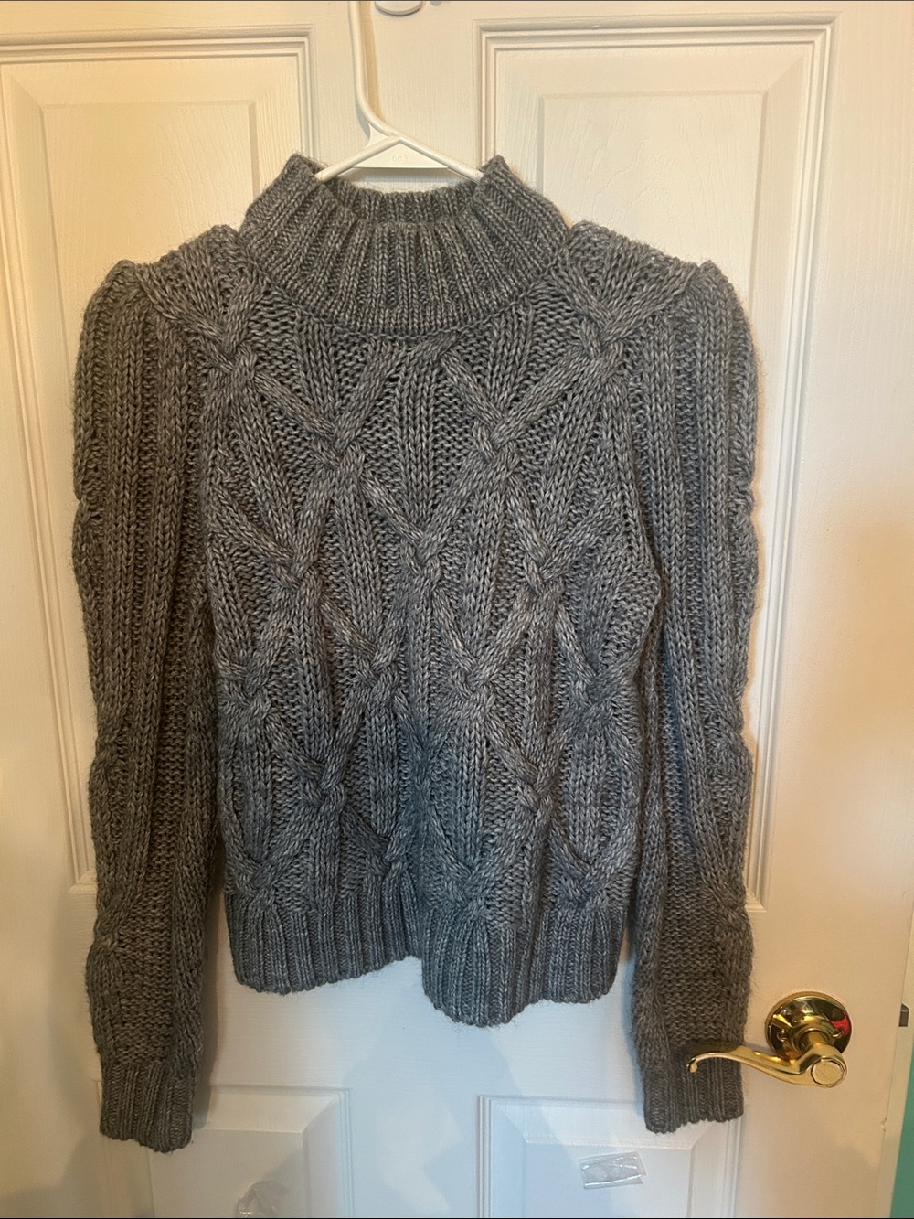 Dynamite Chunky Cable Knit Turtleneck Sweater - Gray